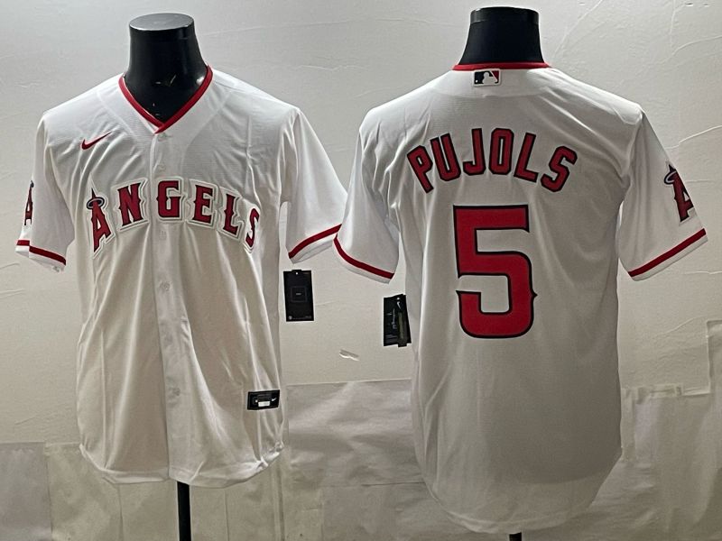 2026 Men Nike Los Angeles Angels #5 Pujols White Game MLB Jersey 01->->
